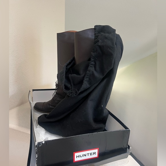 HUNTER ALIDA Women’s Brown Leather Knee High Lace Up Boots Size 7 - Picture 4 of 11